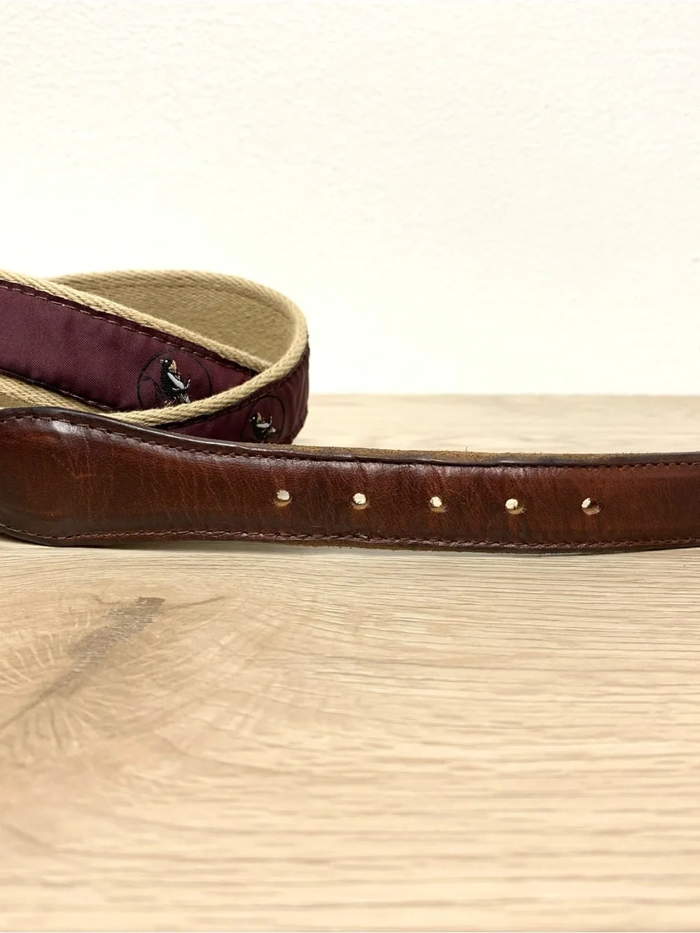 YRI Embroidered Canvas Ribbon Belt Maroon Birds Size 38/95 Mens Golf Preppy